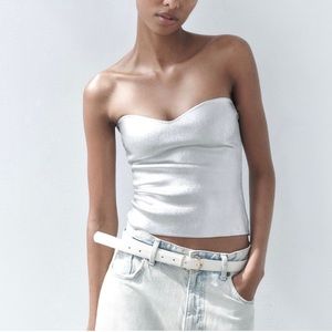 Silver strapless top